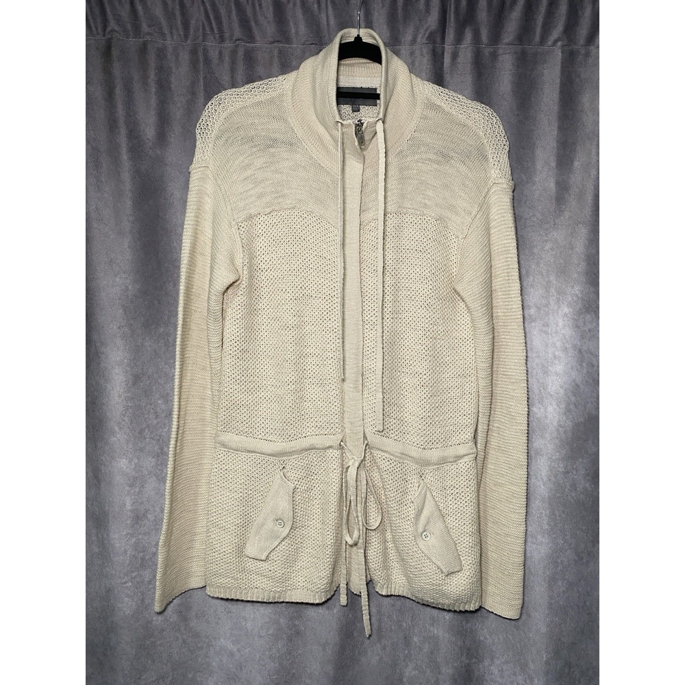Michael Stars Cozy Cotton Cream Zip-Up Knit Cardigan Pockets Moto Style XS/S